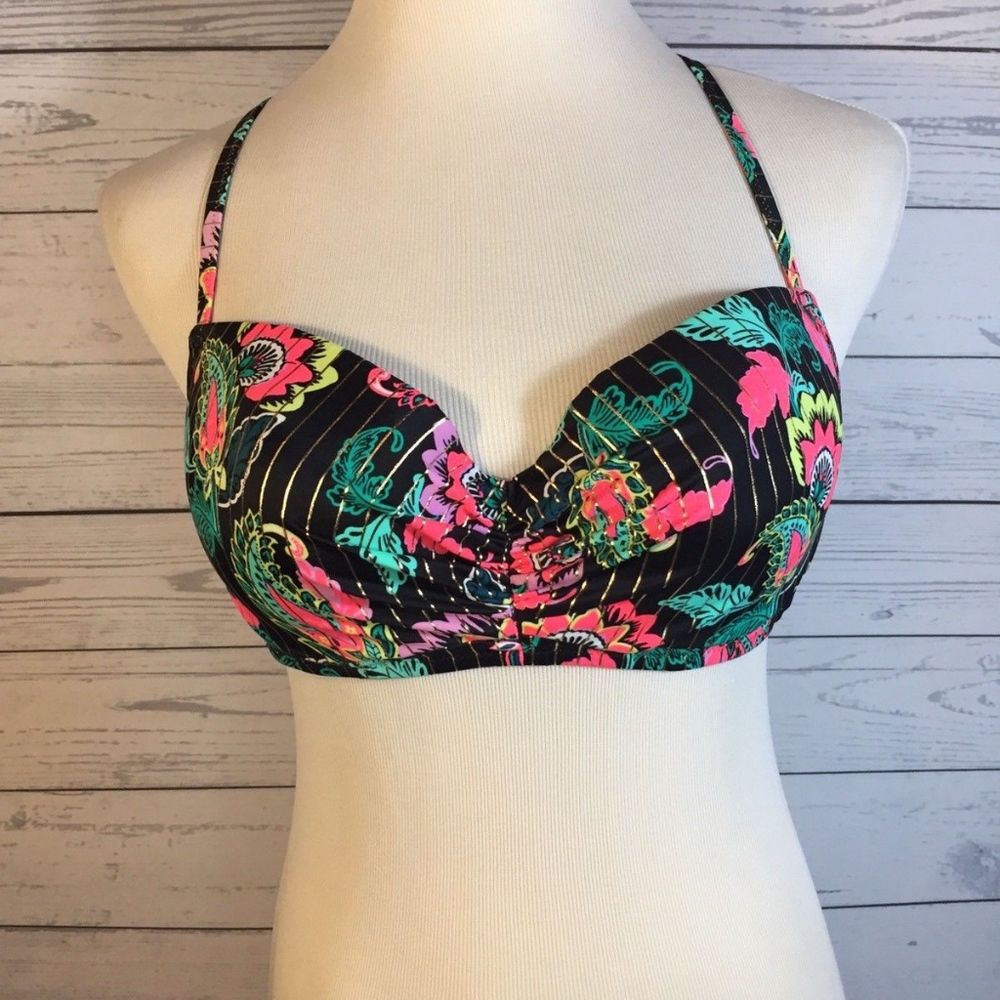 Shade And Shore Bikini Top Push Up Halter Gold